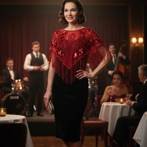 Gorgeous Red Sequin Shawl Top